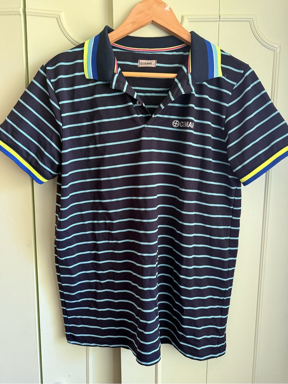 COLMAR Men's Navy Polo with Light Blue Stripes and Accent Trim